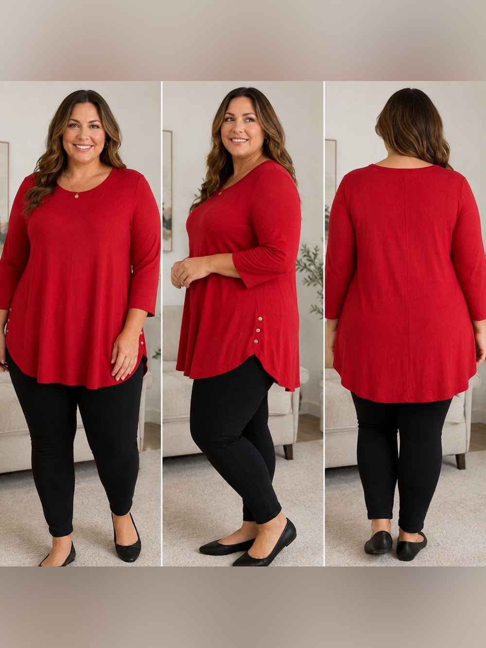 Lane Bryant 14/16 Valentine Red Side Button Tunic Flowy Soft Workwear Casual